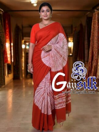 Orange Shibori Big Rounds Saree Gaji Silk