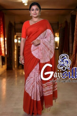 Orange Shibori Big Rounds Saree Gaji Silk
