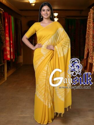 Yellow Shibori Big Rounds Saree Gaji Silk