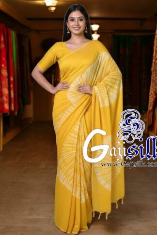 Yellow Shibori Big Rounds Saree Gaji Silk