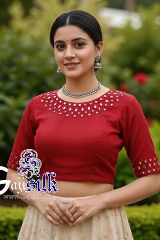 Red Handwork Blouse Kutchi Mirror Work Gaji Silk