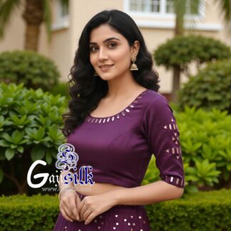 Wine Handwork Blouse Kutchi Mirror Work Gaji Silk