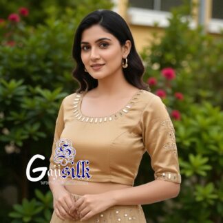 Mustered Handwork Blouse Pattern Mirror Work Gaji Silk