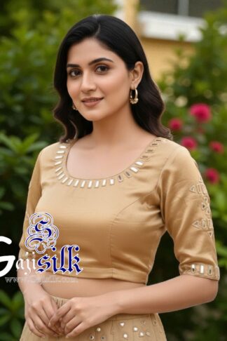 Mustered Handwork Blouse Pattern Mirror Work Gaji Silk