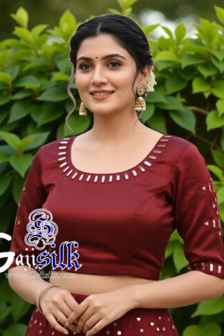 Marron Handwork Blouse Pattern Mirror Work Gaji Silk