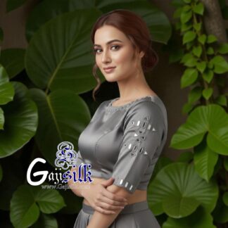 Silver Handwork Blouse Pattern Mirror Work Gaji Silk