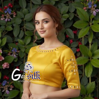 Yellow Handwork Blouse Pattern Mirror Work Gaji Silk