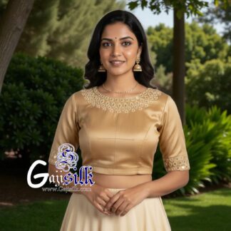 Beige Handwork Blouse Kutchi Mirror Work Gaji Silk