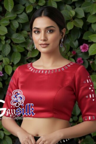 Red Handwork Blouse Pattern Mirror Work Gaji Silk