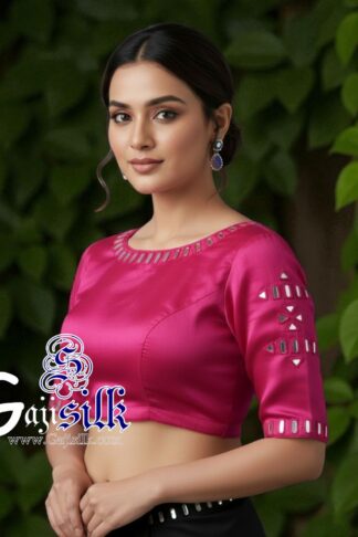Pink Handwork Blouse Pattern Mirror Work Gaji Silk