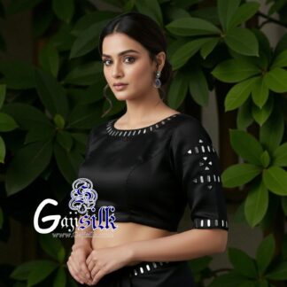 Black Handwork Blouse Pattern Mirror Work Gaji Silk