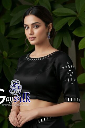 Black Handwork Blouse Pattern Mirror Work Gaji Silk