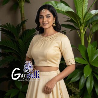 Creamed Handwork Blouse Kutchi Mirror Work Gaji Silk