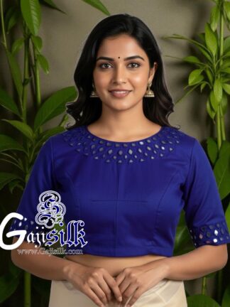 Blue Handwork Blouse Kutchi Mirror Work Gaji Silk