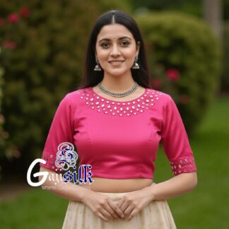 Pink Handwork Blouse Kutchi Mirror Work Gaji Silk