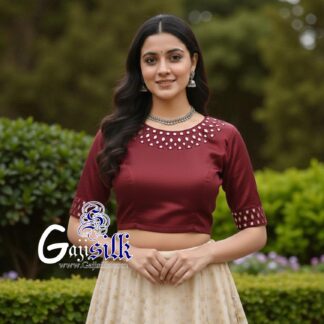 Marron Handwork Blouse Kutchi Mirror Work Gaji Silk