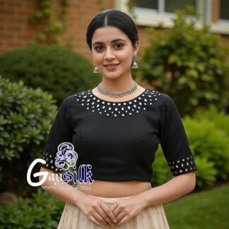 Black Handwork Blouse Kutchi Mirror Work Gaji Silk