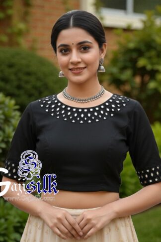 Black Handwork Blouse Kutchi Mirror Work Gaji Silk