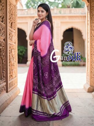 Pink Dark Magenta Rai Dano Bandhani Saree in Pure Gaji Silk