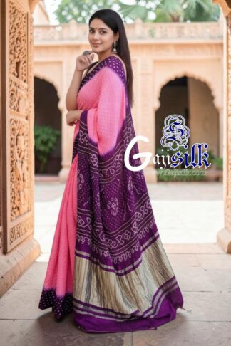 Pink Dark Magenta Rai Dano Bandhani Saree in Pure Gaji Silk
