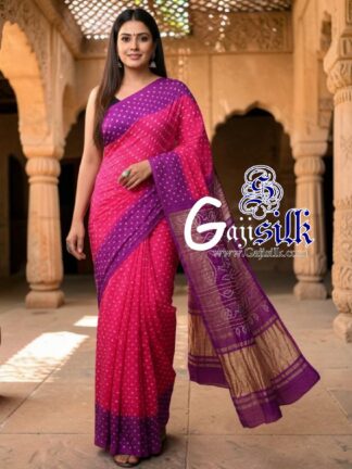 Rani Magenta Rai Dano Bandhani Saree in Pure Gaji Silk