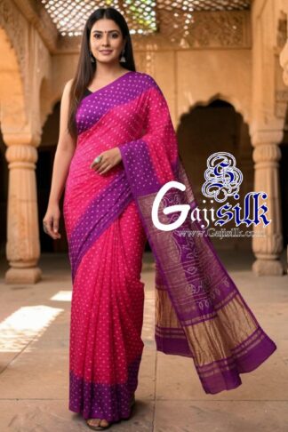 Rani Magenta Rai Dano Bandhani Saree in Pure Gaji Silk