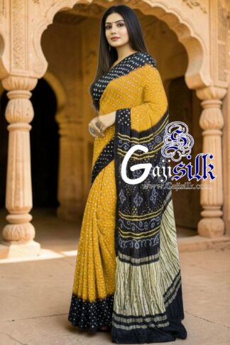 Mustered Yellow Black Rai Dano Bandhani Saree in Pure Gaji Silk (Copy)