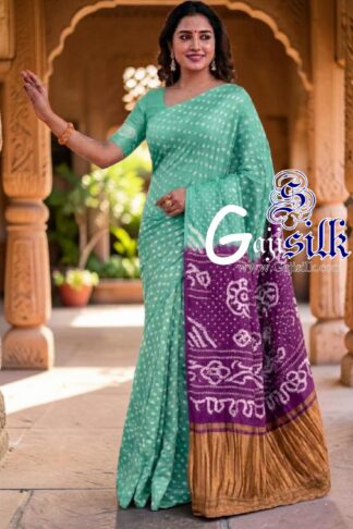 Sea Magenta Rai Dano Bandhani Saree in Pure Gaji Silk