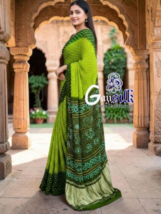 Lime Forest Green Rai Dano Bandhani Saree in Pure Gaji Silk