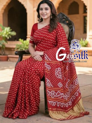Red Rai Dano Bandhani Saree in Pure Gaji Silk