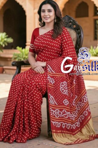 Red Rai Dano Bandhani Saree in Pure Gaji Silk
