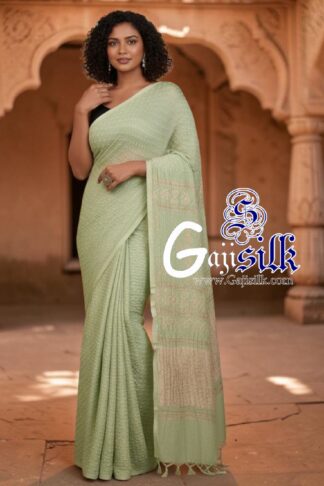 Saga Green Rai Dano Bandhani Saree in Pure Gaji Silk
