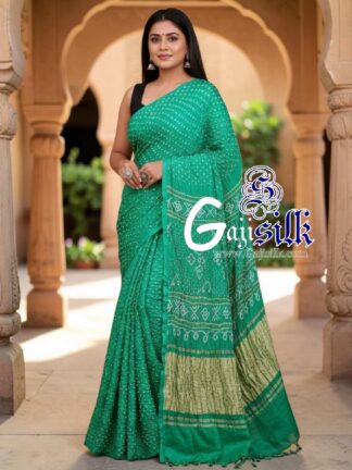 Rama Green Rai Dano Bandhani Saree in Pure Gaji Silk
