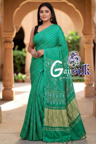 Rama Green Rai Dano Bandhani Saree in Pure Gaji Silk