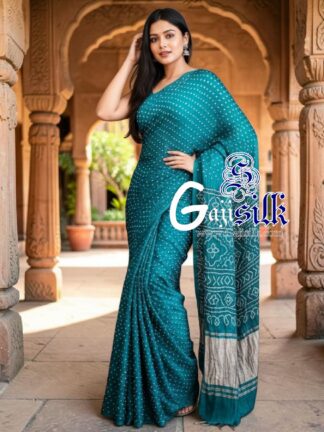 Teal Rai Dano Bandhani Saree in Pure Gaji Silk