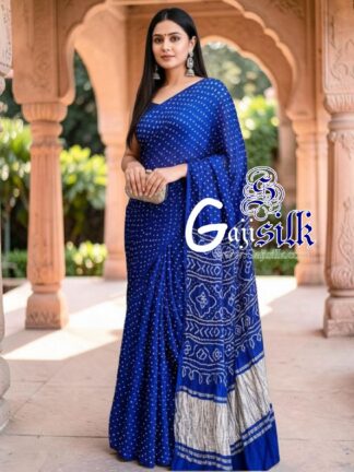 Blue Rai Dano Bandhani Saree in Pure Gaji Silk