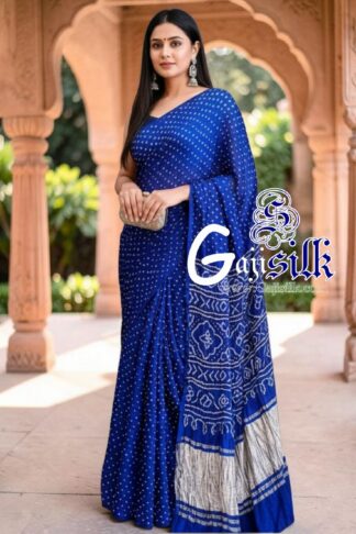 Blue Rai Dano Bandhani Saree in Pure Gaji Silk