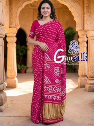 Rani Pink Rai Dano Bandhani Saree in Pure Gaji Silk
