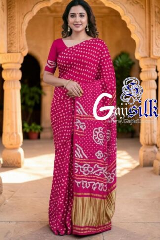Rani Pink Rai Dano Bandhani Saree in Pure Gaji Silk