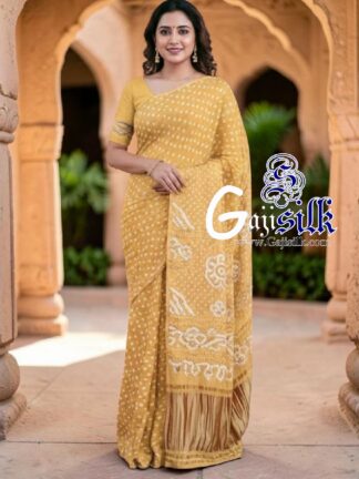 Pastel Yellow Rai Dano Bandhani Saree in Pure Gaji Silk