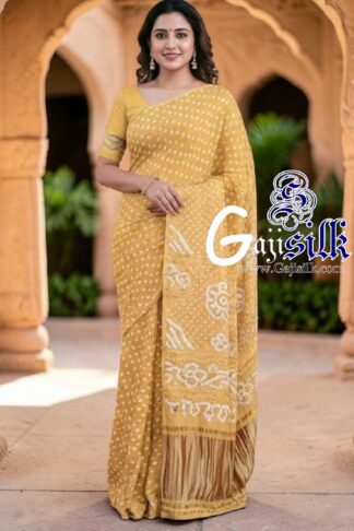 Pastel Yellow Rai Dano Bandhani Saree in Pure Gaji Silk