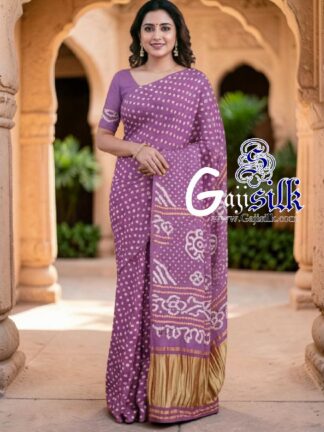 Lovender Rai Dano Bandhani Saree in Pure Gaji Silk