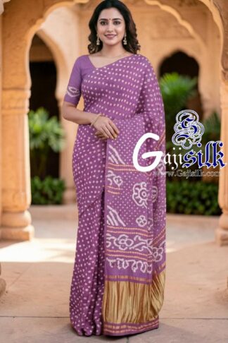 Lovender Rai Dano Bandhani Saree in Pure Gaji Silk