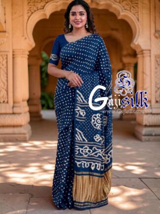 Navy Rai Dano Bandhani Saree in Pure Gaji Silk