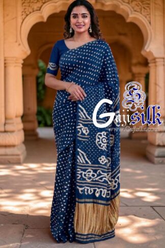 Navy Rai Dano Bandhani Saree in Pure Gaji Silk