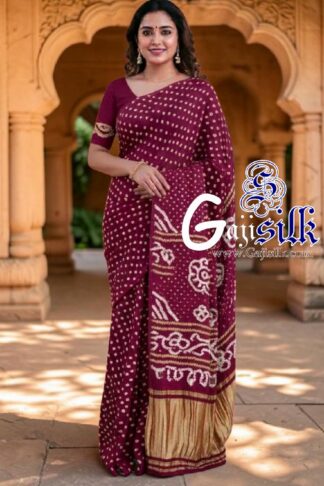 Wine Rai Dano Bandhani Saree in Pure Gaji Silk