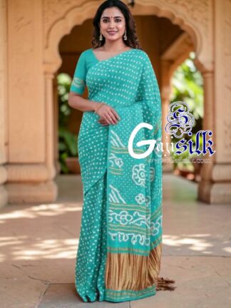 Aqua Rai Dano Bandhani Saree in Pure Gaji Silk