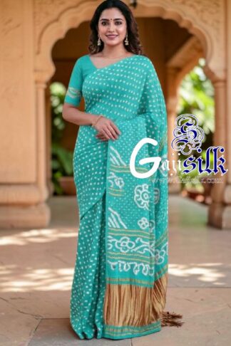 Aqua Rai Dano Bandhani Saree in Pure Gaji Silk