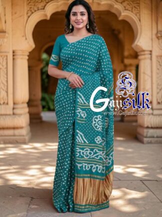 Peacock Blue Rai Dano Bandhani Saree in Pure Gaji Silk