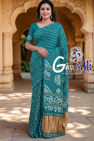 Peacock Blue Rai Dano Bandhani Saree in Pure Gaji Silk